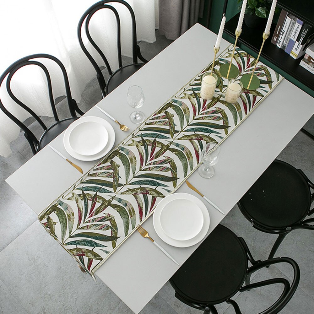Luxury Table Runner Green Leaves Runner With Tassel For Home Hotel Nordic Geometric Table Decor Runner Place Mat