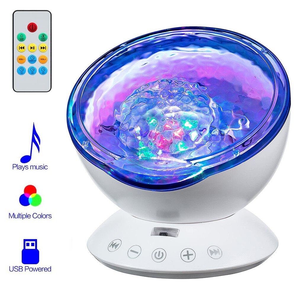 Sound-Activated LED Starry Water Wave Music Projector Light Bluetooth Music Player Remote Projector Light Wedding Decor D20: B-White Remote 