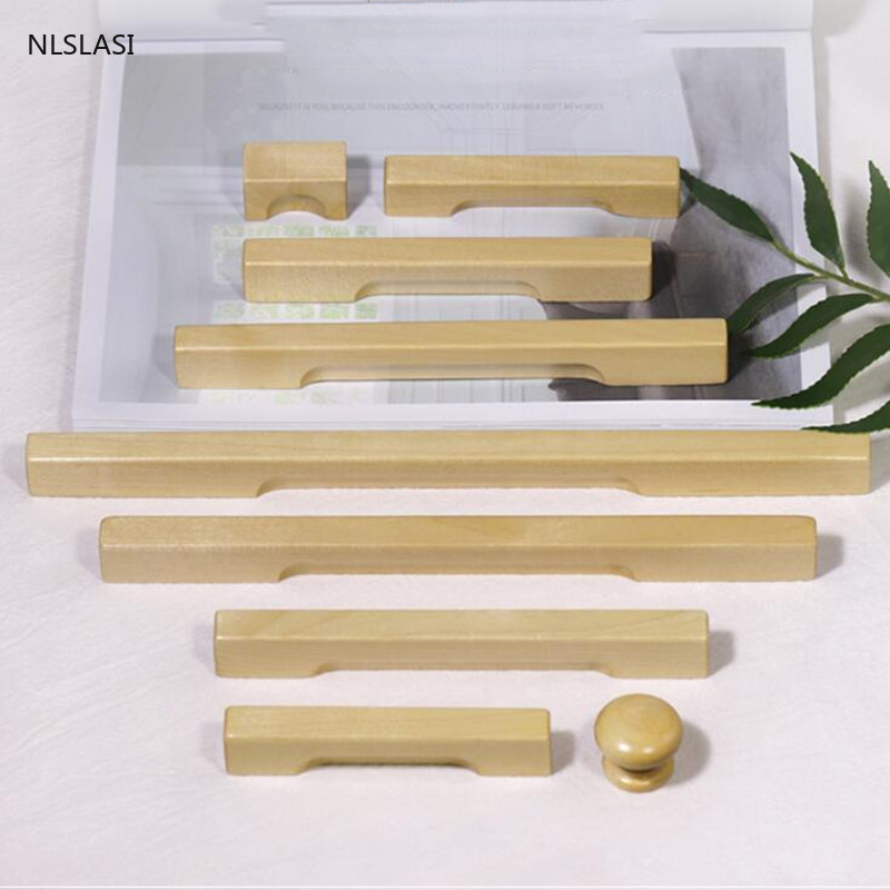 Natural Solid Wood Dresser handles desk drawer knobs and Pulls kitchen Cabinet Door Pulls furniture handle Hardware decoration