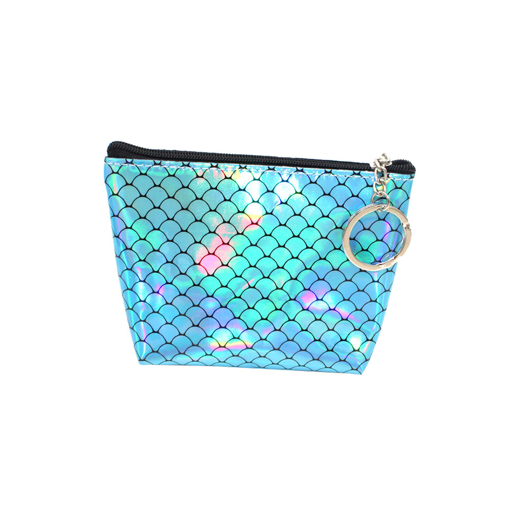 2019New fermeture éclair femmes fille impression fleur collations porte-monnaie portefeuille sac changement porte-clés avec poche: Blue