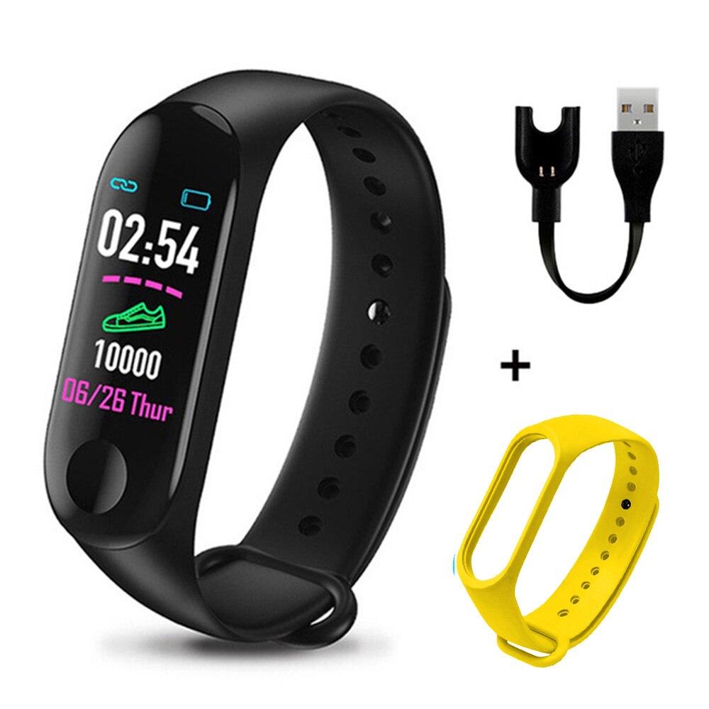 Digital Bracelet Heart Rate Blood Pressure Health Waterproof Smart Watch Men Women Bluetooth Watch Wristband Fitness Tracker: Black Yellow