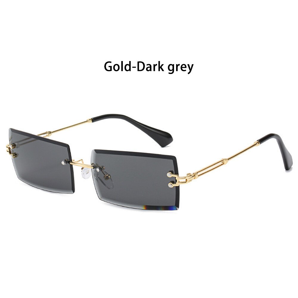 Rektangulære solbriller trendende kantløse firkantede solbriller til kvinder og mænd  uv400 nuancer sommerbriller: Guld-mørkegrå