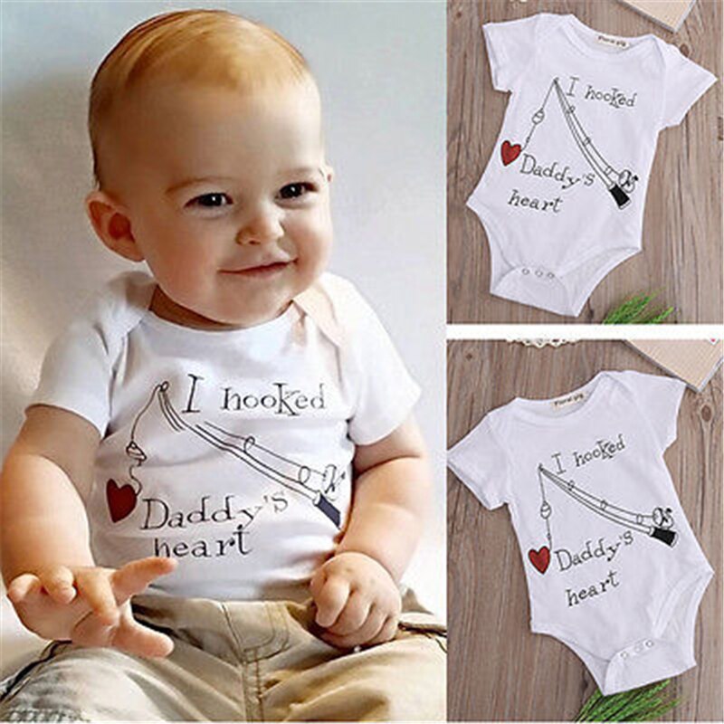 Babykleding voor babyjongens en meisjes, jumpsuit, playsuit, i hook daddys heart 0-24m