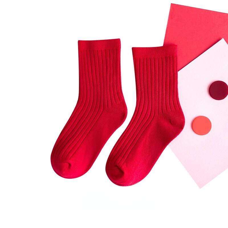 1-12 Y calzini per bambini ragazza bambini ragazzo calzini per bambini Color caramella calzini morbidi a doppio ago in cotone calzini simpatici calzini tinta unita: Red / M(3-5 years old)