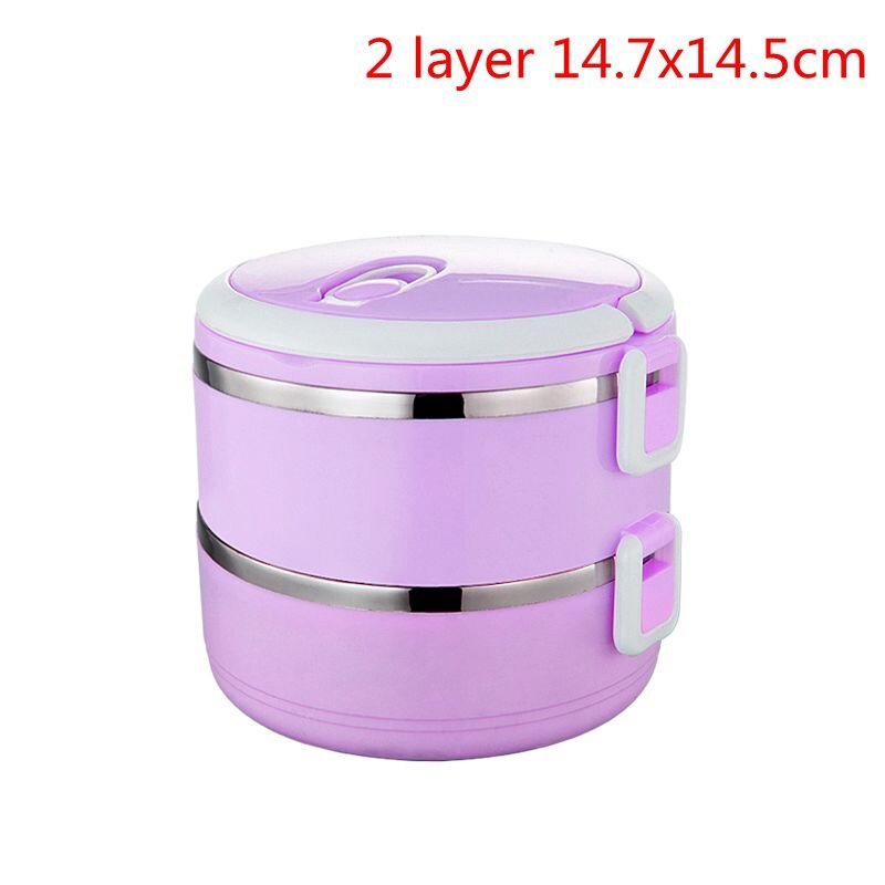 Lunchbox Lekvrij Thermos Lunchbox Voedsel Container Draagbare Roestvrij Staal Thermische Lunchbox Voor Kantoor Camping Benodigdheden: 2 Layers purple