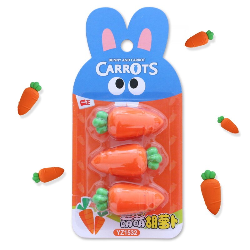 3 teile/satz neuheit Karotte gummi radiergummi kreative kawaii schreibwaren büro schulbedarf papelaria für kinder