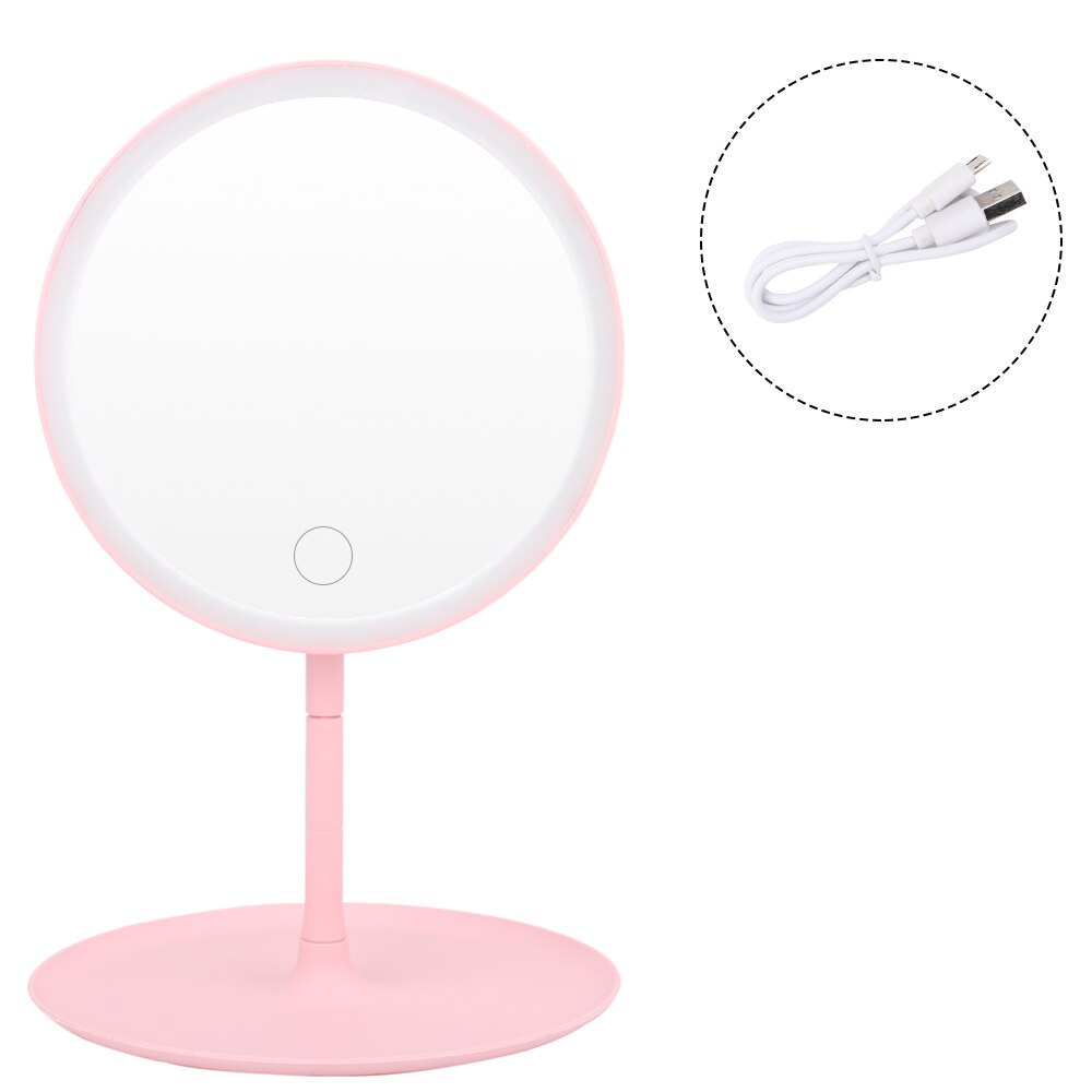 Makeup Mirror with Led Light Dressing Table Mirror Beauty Makeup Mirror Beauty Tools Fill Light Cosmetic Led Touch Screen Mirror: 3-color light Pink