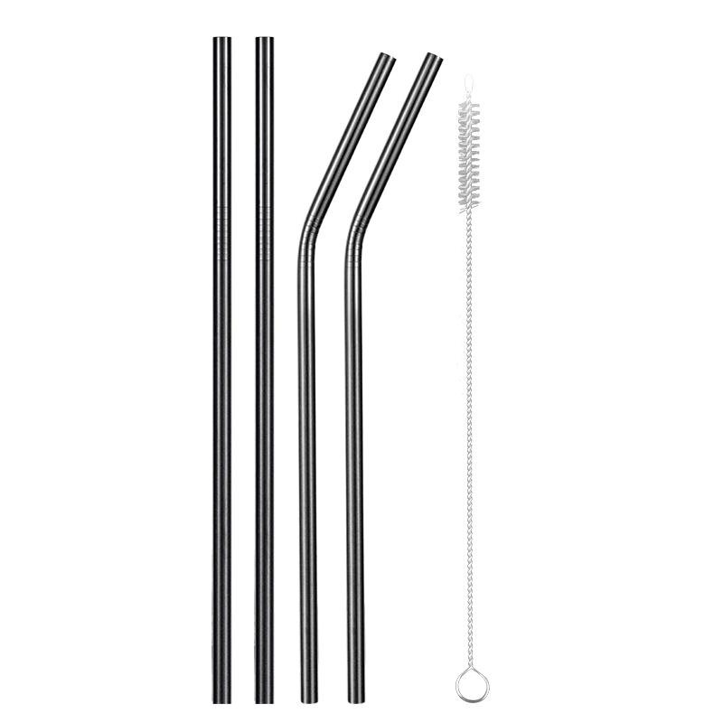 Metal straws stainless steel straw reusable black straws metal drink straws reusable Drinking Straws glass straw portable straw: Black 4pcs A