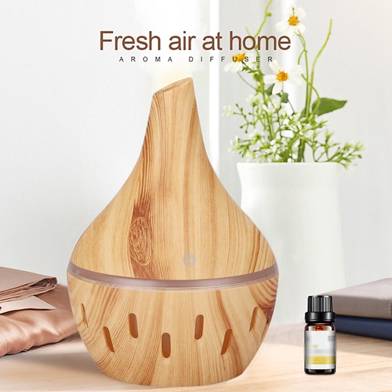 USB Wood Grain Essential Oil Diffuser Ultrasonic Air Humidifier Household Aroma Diffuser Aromatherapy Mist Maker with Light: B