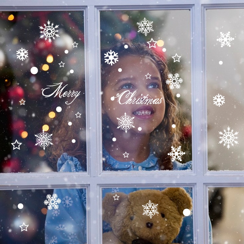 Vrolijk Kerstmis Sneeuwvlok Muursticker Glazen Venster Voor Home Decor Art Decals Behang Decoraties Nieuwjaar Stickers