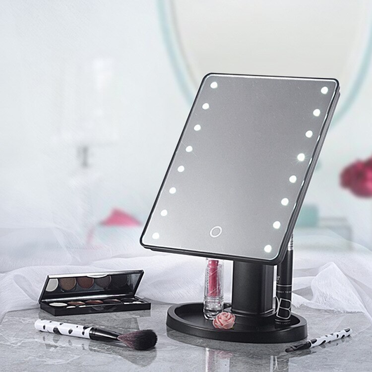 Led berøringsskærm makeup spejl luksus spejl med 16/22 led lys 180 graders justerbart bord make up spejl: Sort 16 led