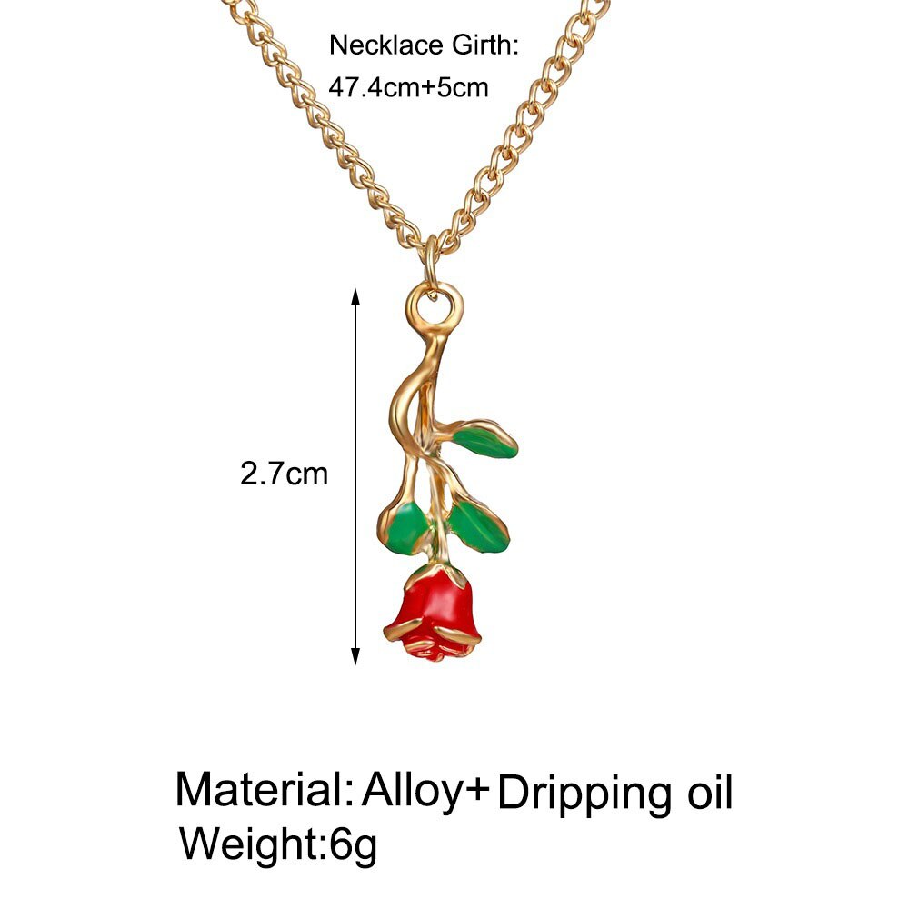 Modyle Red Rose Flower Pendant Necklace for Women Vintage Boho Botanical Necklace Glamour Party