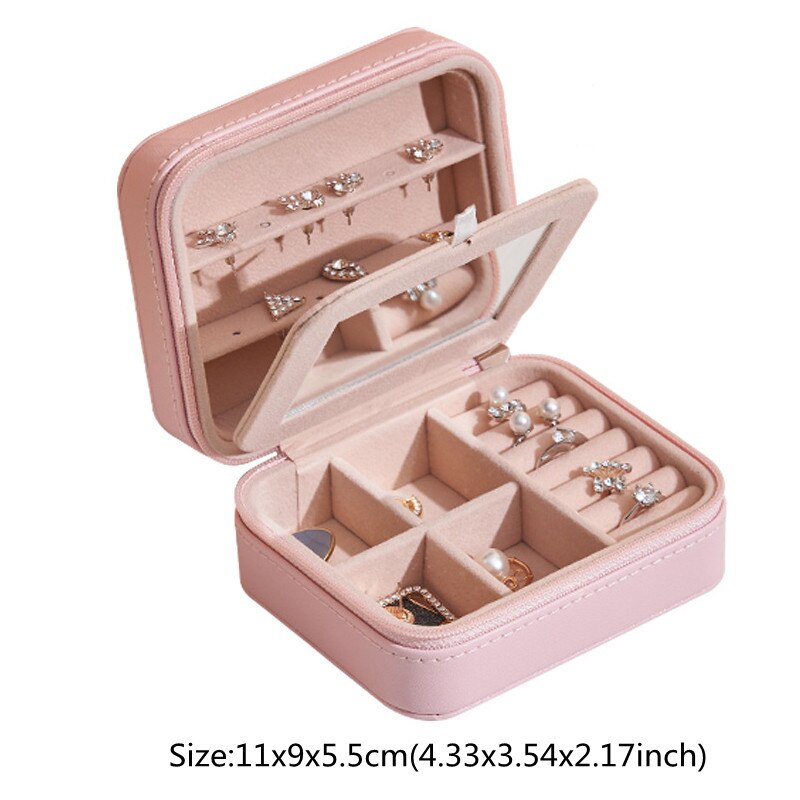 Neceser de viaje para organizar joyas, caja de almacenamiento de joyería de cuero Pu resistente al agua, para el hogar, pendientes, anillo, artículos de organización: B Pink Double layer
