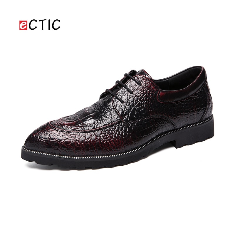 Ectique grande taille 38 ~ 47 automne Crocodile Brogue hommes Wingtip plate-forme chaussures en cuir homme formel en caoutchouc semelle Cowboy Vintage