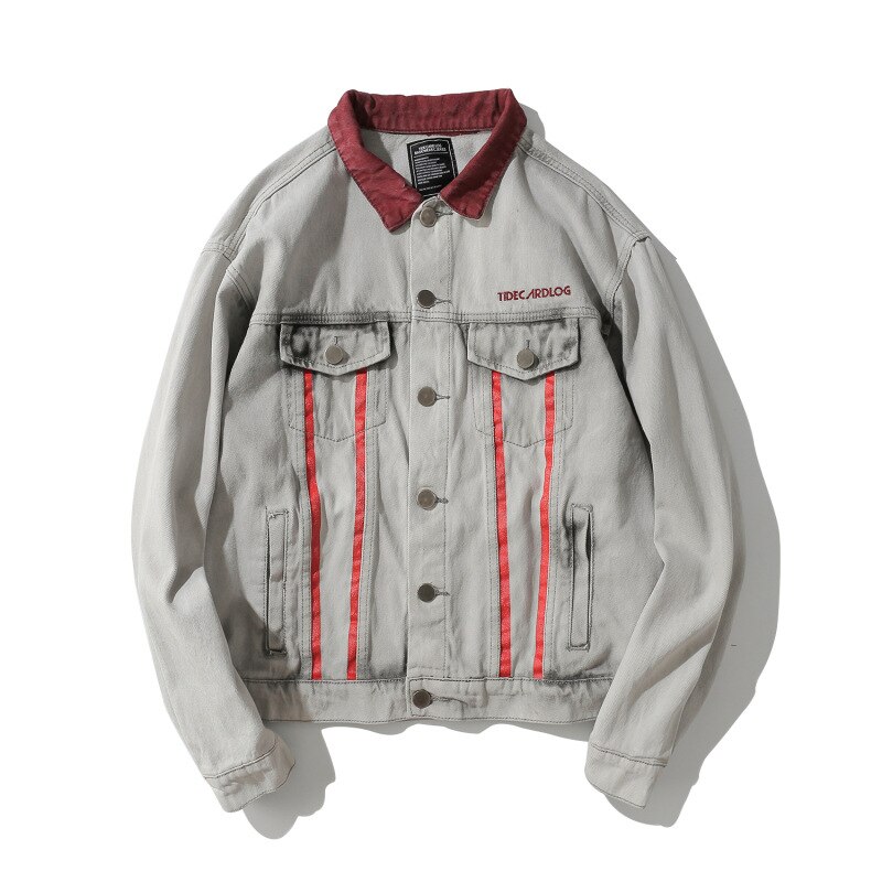 Vintage denim jakke mænd retro stribet patchwork hip hop jeans jakker brev streetwear denim frakker  wg493: Xxl