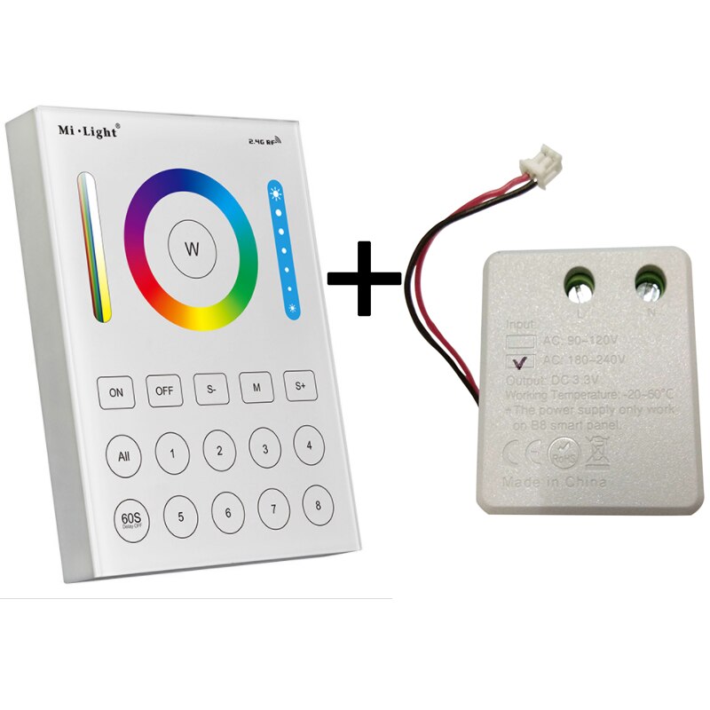 Miboxer RGB+CCT Smart touch Panel Controller B8/B4/T4 Wall-mounted 2.4G 4-Zone 8-Zone Remote switch for led bulb light strip: B8 and power