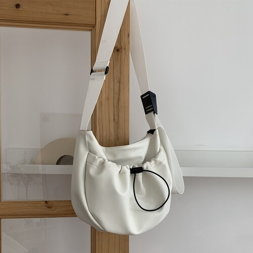 Pu-leren composiettassen voor dames, casual, stevige, grote emmertassen voor dames, eenvoudige vintage koerierstassen: Wit