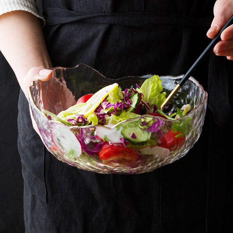 Bol à salade Transparent en verre doré 3 tailles vaisselle domestique étudiants soupe aux nouilles, Dessert bol à fruits, service Transparent bol à mélanger