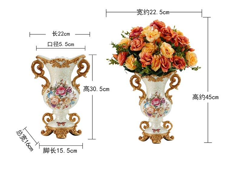 Luxury European Resin Vase Stereoscopic Dried Fowers Arrangement Wobble Plate Living Room Entrance Ornaments Home Decorations