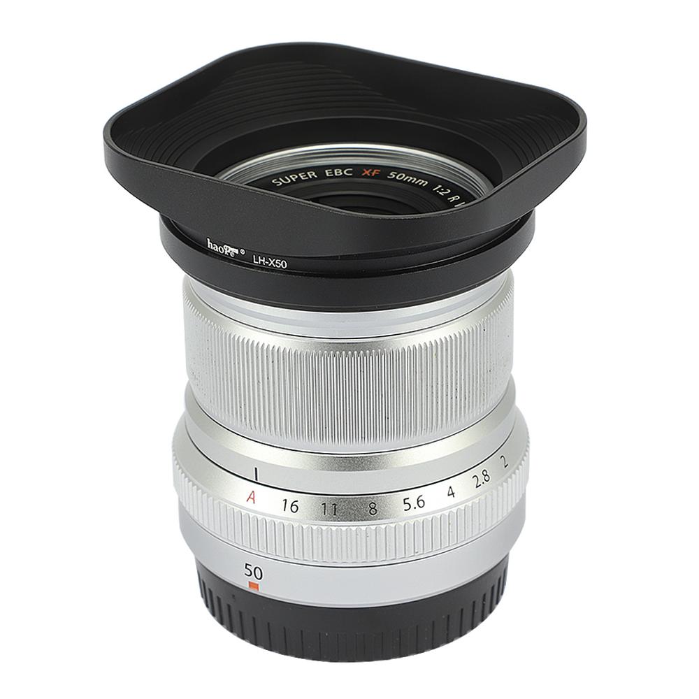 Haoge LH-X50 Vierkante Metalen Zonnekap Voor Fuji Xf 50Mm F2 R Wr Lens Op X-Pro2 Pro1 X-T2 T1 x-T20 X-T10 X-E2S X-A5 X-A20 X-E3 X-H1