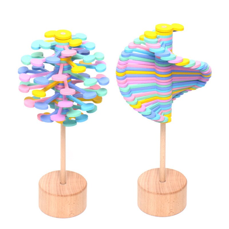Rotating Lollipop Art Decor Wand Stress Relief Toy Office Decompression Boy Girls Toy Candy Wooden Wand Stress Relief: color
