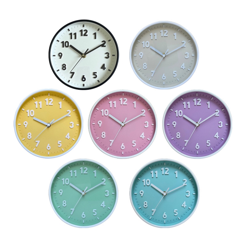 K1MF Moderne, einfache Wanduhr, 20,3 cm, Bonbonfarben, geräuschlos, für Zeituhren, Ornament für Zuhause, Schlafzimmer, freundlicher
