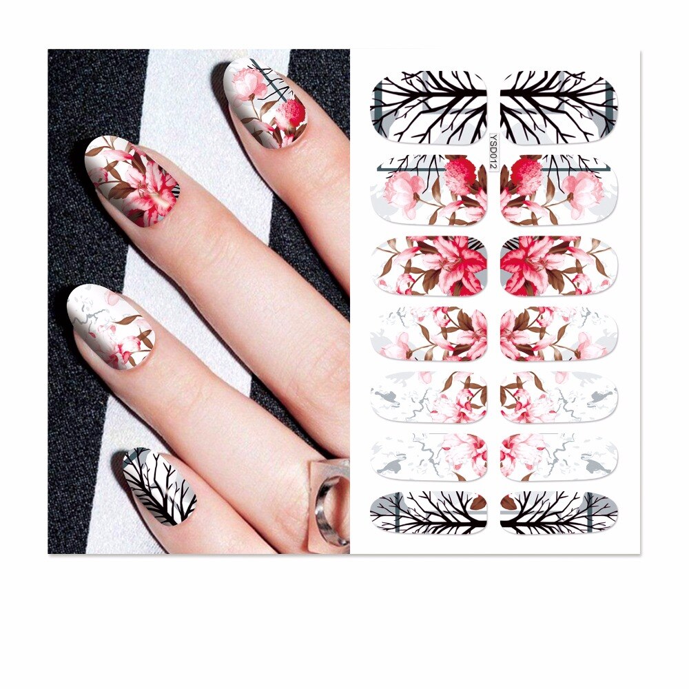 Yzwle 1 Vel Optioneel Kleurrijke Nail Art Water Transfer Stickers Nail Tips Decals Beauty Volledige Cover Wraps Voor Nagels