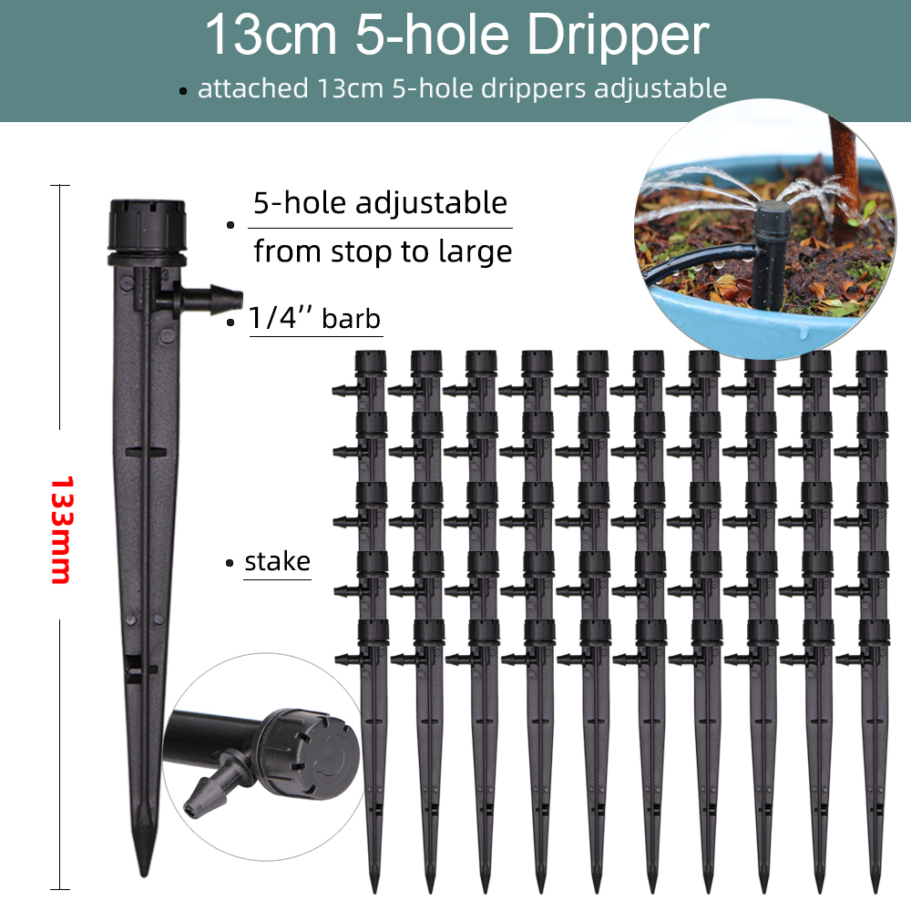 Drip Irrigation System 1/4" Hose 180 Degree Adjustable Sprinkler Kit 4-Way Garden Watering Inserting Ground Micro Flow Dripper