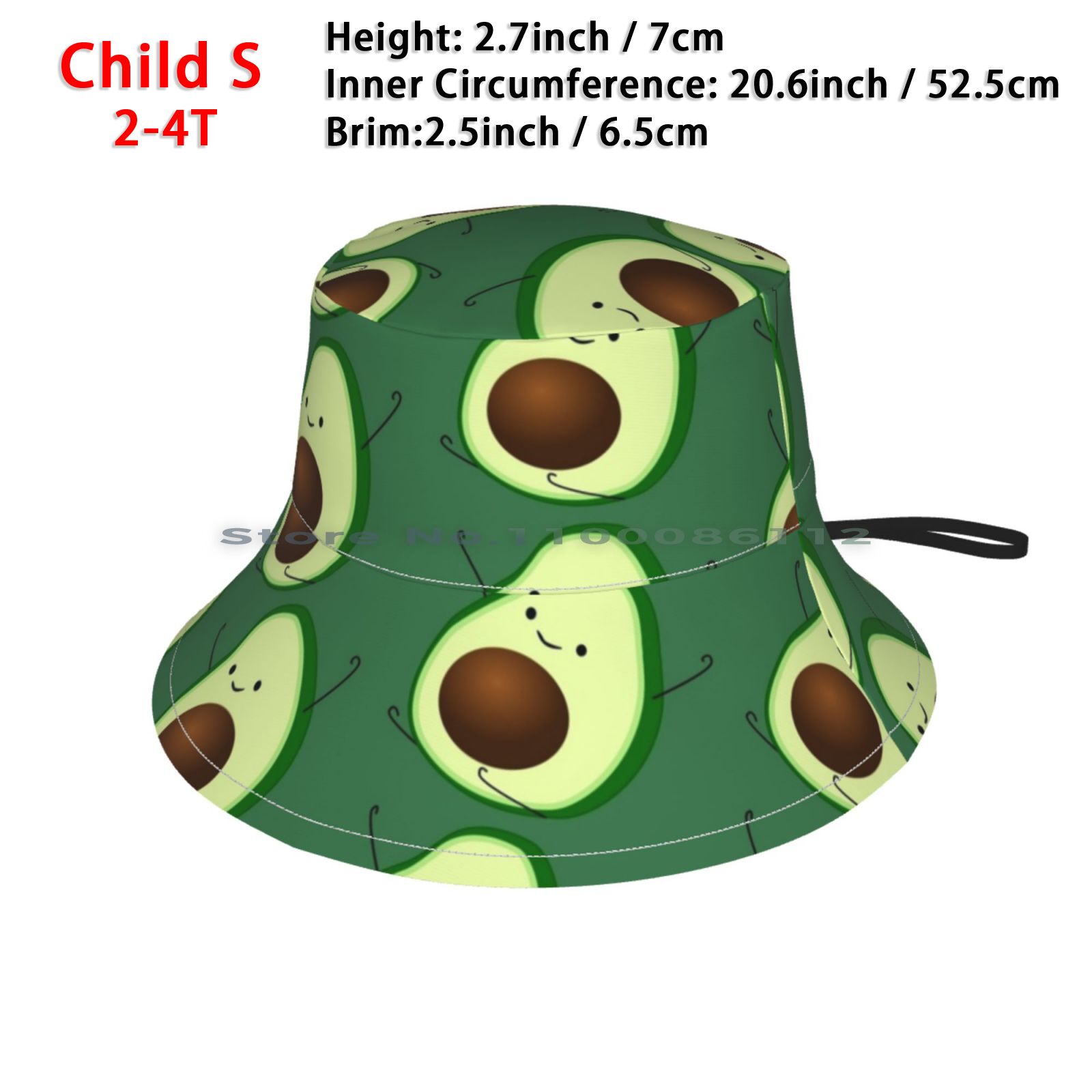 Sombrero de pescador plegable con forma de aguacate para exteriores, gorra de pescador con de aguacate, vegana, feliz y saludable, color verde, Avi: Child Bucket Hat - S
