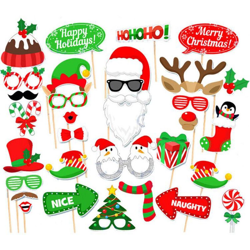 17Stck Papier Weihnachten Hütte Lustige Interessant Party Fotografie Requisiten Weihnachten Kreative Foto Verkaufsstand Requisiten freundlicher Spielzeug Dekorationen: 32Stck