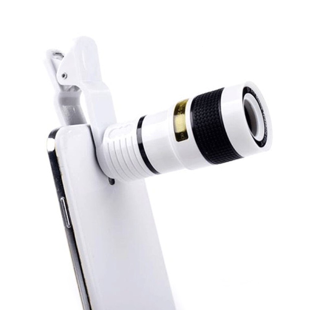 Universal 12X Zoom Mobile Phone Telephoto Lens HD Telescope Telephoto Mobile Phone Camera Lens with Clip External Optical Len: White