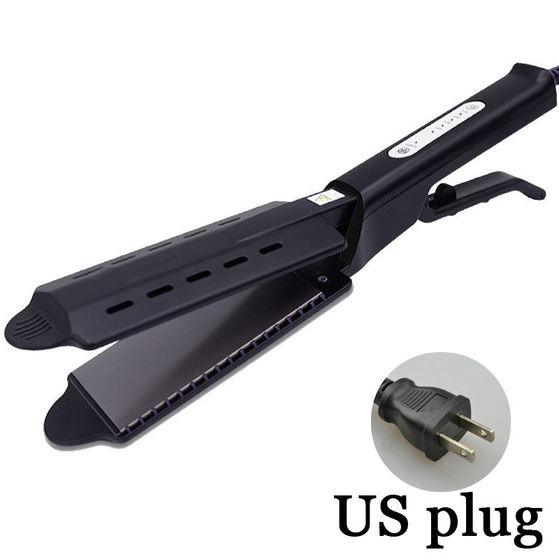 Plancha de pelo a vapor, rizador de pelo con Panel ensanchado para el hogar, plancha de turmalina de cerámica con temperatura ajustable de cuatro engranajes: US Plug with box