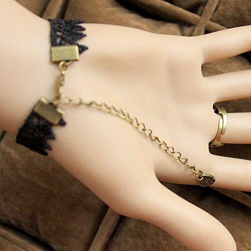 retrò Gotico Delle Donne Del Fiore Del Merletto A Mano Schiavo imbracatura Braccialetto dell'anello Della Catena Dei Monili