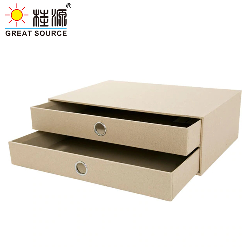 2 couches De Carton de Bureau Ordinateur De Bureau Organisateur De Rangement 2 tiroirs Armoire Beige En Lin Imitation Bois Naturel Papier (2 pièces)