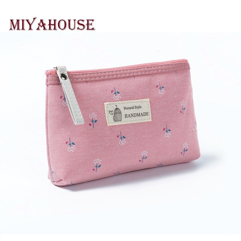 Miyahouse Canvas Kleine Bloemen Bedrukte Maken Up Vrouwelijke Mini Rits Cosmetische Tas Vrouwen Toilettas