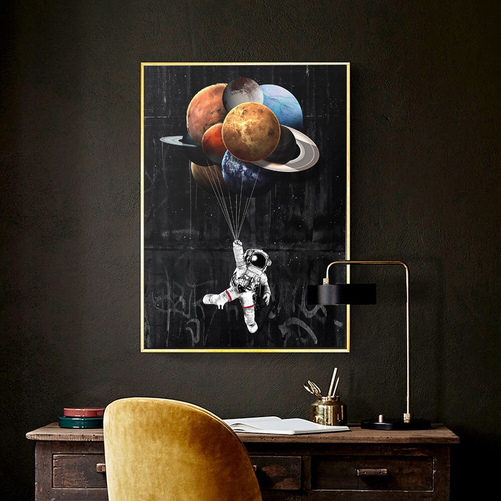 Cartoon Ruimte Astronaut Universe Planeet Exploratie Poster Home Decor Schilderen Wall Art Foto Kraftpapier Poster Muursticker