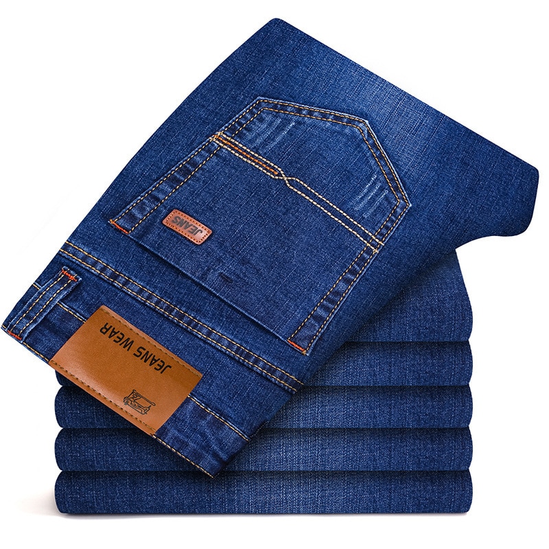 Business casual stretch slim farkut miesten merkkifarkut 80s klassista housua korkealaatuiset denim housut