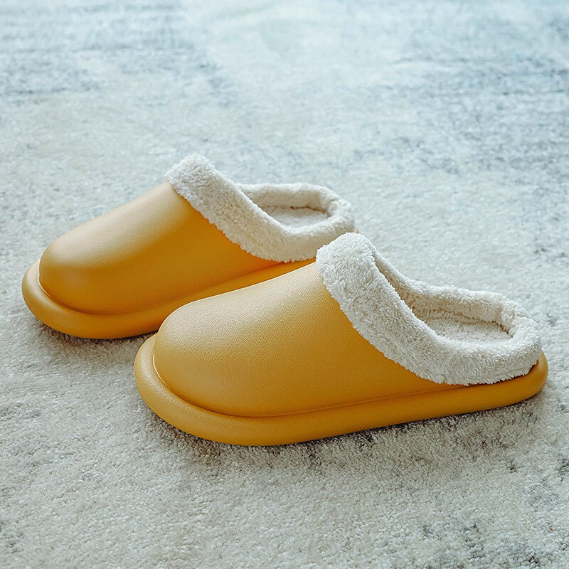 Herfst en winter huispantoffels heren dames waterdichte platform katoenen pantoffels dikke bodem antislip binnen warm zacht: Geel / 38-39