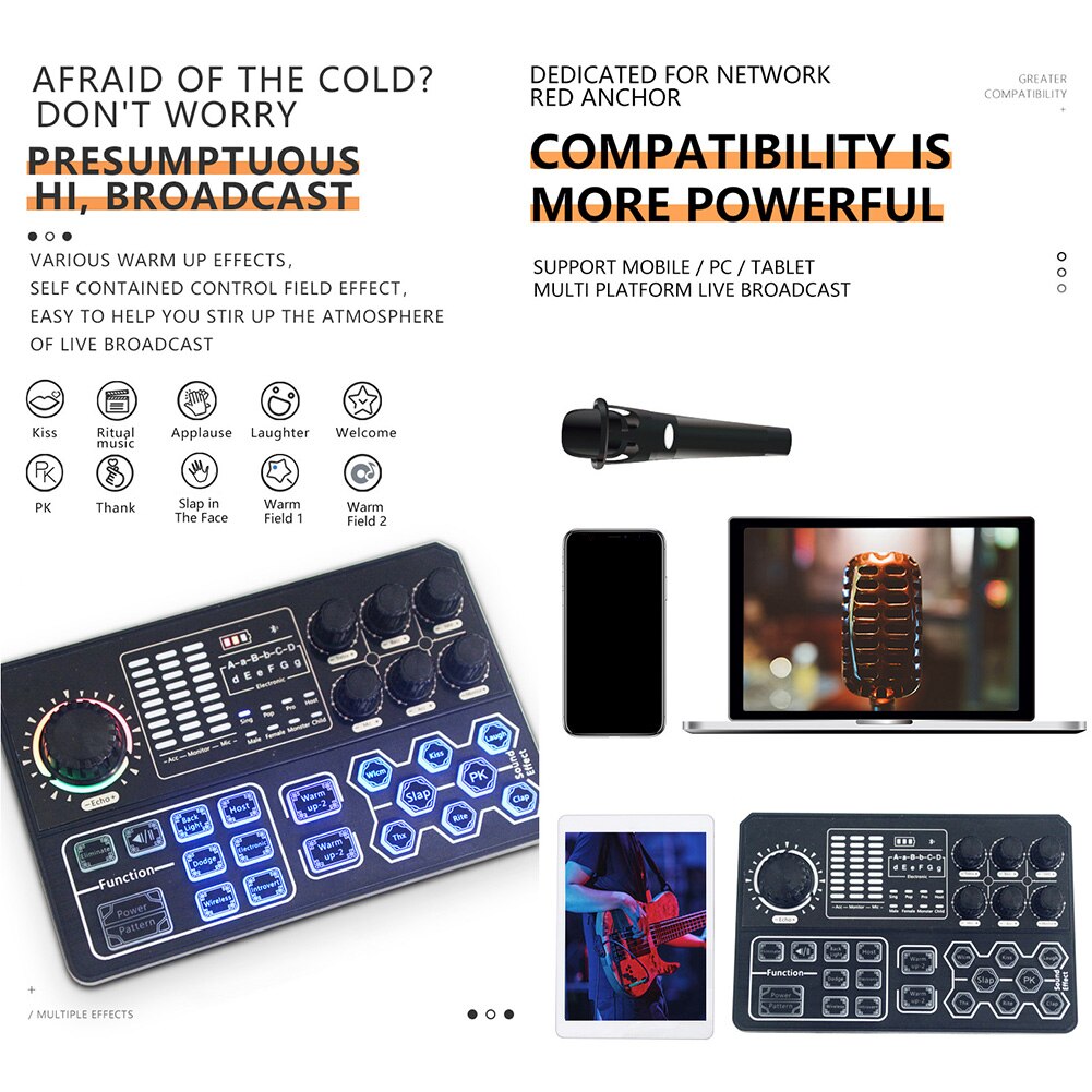 Music Recording Bluetooth5.0 Compatible Phone External With Effects Universal Live Sound Card Voice Changer Multifunctional