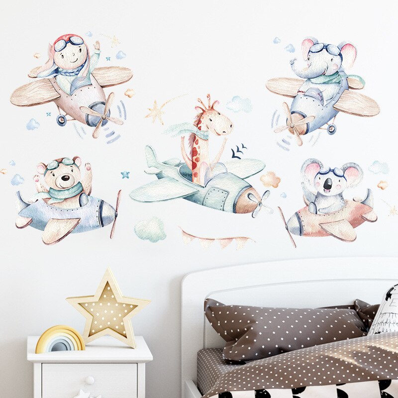 Cute Animal Pilot Wall Stickers for Boys room Decor Removable Kids room Nursery Wall Decor Wallpapers Home Decoration Decals