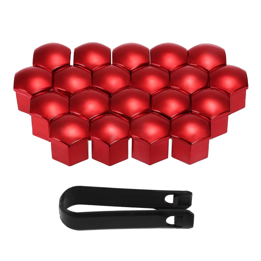 20 Pieces Universal 17mm Wheel Lug Nut Cover Caps w/ Dismantle Tool: Red