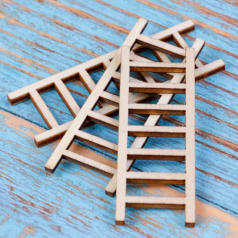 3 PCS/lot 1:12 Dollhouse Miniature Fairy Garden Decor Dollhouse Miniature Wood Step Ladder Furniture Tools