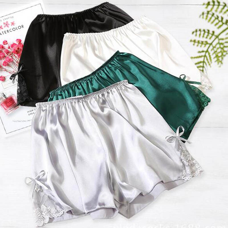 Pantalones cortos de dormir para mujer, ropa de dormir con cintura elástica sedosa, de satén,
