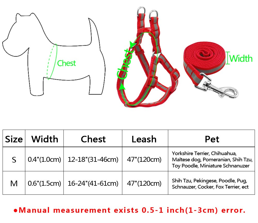 7 Colors Nylon Reflective Dog Harness Set S Yorkie Chihuahua Puppy Small Lead Leash Dogs Medium For M