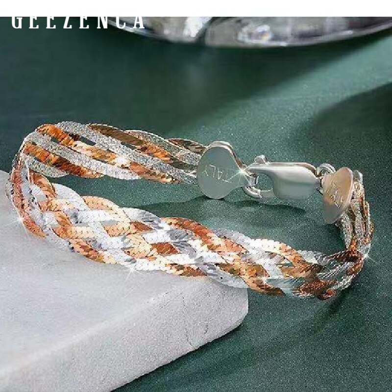 Italienische 925 Sterling Silber Doppel Farbe Faden Weben Armbänder Rose Gold Platin Überzogene Armband Edlen Schmuck Für Frauen