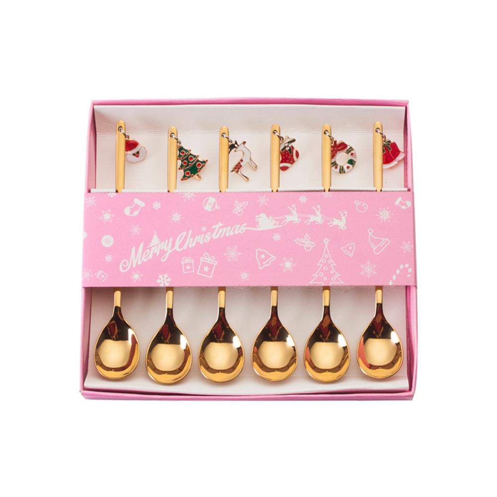 6Stck Weihnachten Löffel einstellen Mini Goldene Teelöffel innovativ Kaffee Löffel Rühren Löffel Zucker Löffel Teelöffel Für Weihnachten: Gold