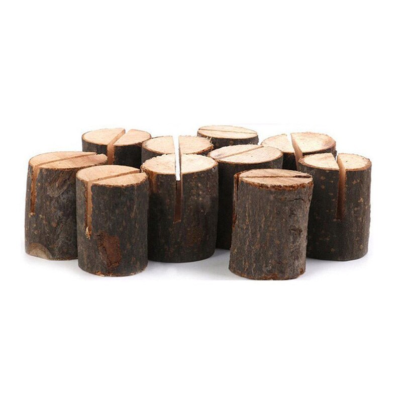 50pcs Rustieke Real Wood Base Bruiloft Tafel Naam Nummer Houder Partij Decoratie Kaarthouders Foto Memo Clip Note Foto clips