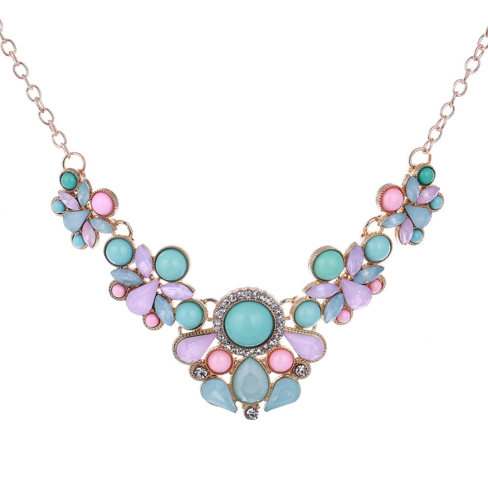 Blauw Roze Rhinestone Kettingen Hanger Boho Verklaring Ketting Goud Kleur Vintage Hanger Lady Dress Choker Ketting