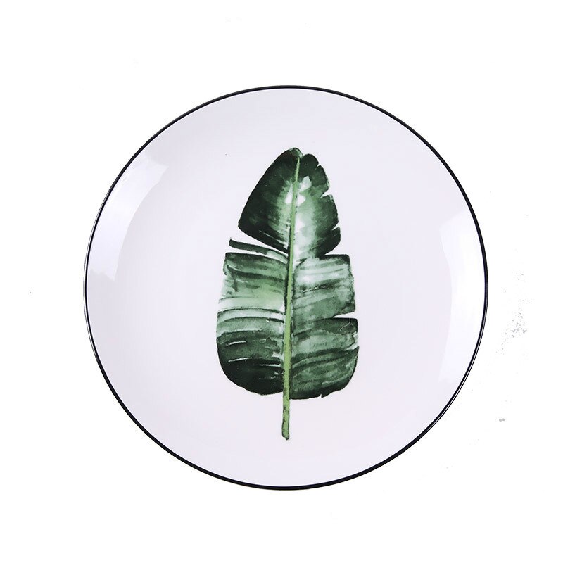Interesante vajilla creativa de 8 pulgadas para Patrón de planta, plato redondo de Cactus abstracto, hoja de plátano japonés, plato para carne, ensalada y pepinillo: 8 inches  4