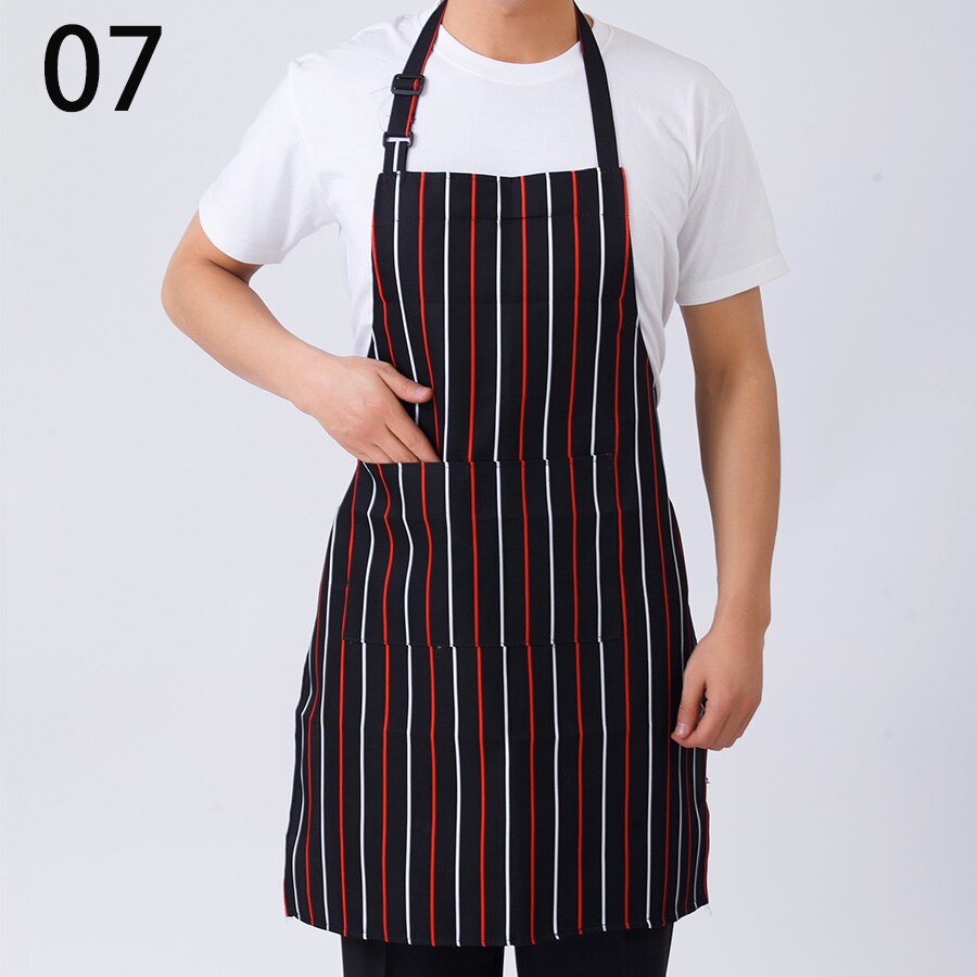 Zwarte Koken Bakken Schorten verstelbare Mouwloze Schort Streep Bib met zakken Halter Bib Delantal Keuken Restaurant: 08 red white line